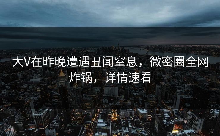 大V在昨晚遭遇丑闻窒息，微密圈全网炸锅，详情速看