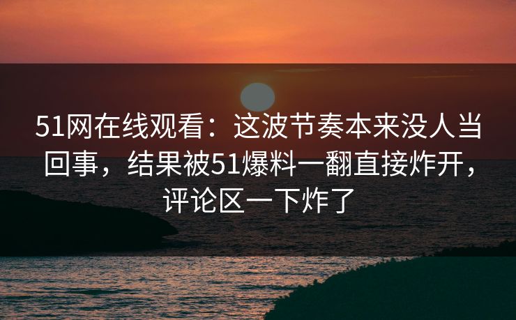 51网在线观看：这波节奏本来没人当回事，结果被51爆料一翻直接炸开，评论区一下炸了